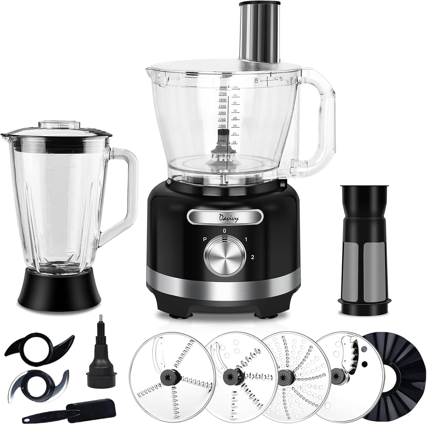 pro Davivy food processor and blender with 16‑cup bowl and glass jar